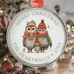 Ornement En Métal 2025 Famille de hiboux personnalisée Joyeux Noël