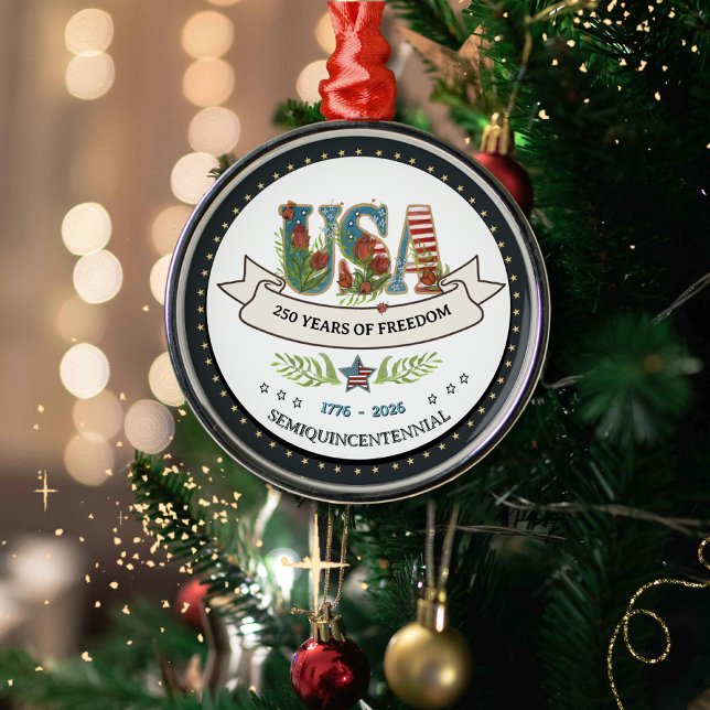 Ornement En Métal 250 Years of Freedom Botanical USA Silver  (250 Years of Freedom Botanical USA Silver Metal Ornament)