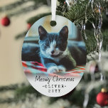 Ornement En Métal 2 Photo N'Importe Quel Texte Meowy Christmas Cat S<br><div class="desc">Célébrez les joies simples de votre membre de la famille furry avec un ornement en métal ovale photo 2 personnalisé. Les images de texte et de chaton sur ce modèle sont simples à personnaliser et peuvent être différentes ou identiques sur l'avant et le dos. Si vous préférez, changez "Meowy Christmas"...</div>