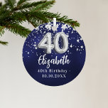 Ornement En Métal 40e anniversaire marine bleu argent étoiles<br><div class="desc">Une couleur bleu marine arrière - plan avec des étoiles faux argent. La couleur bleue est inégale. Ajouter votre nom,  texte/date</div>