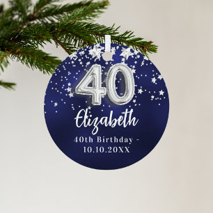 Ornement En Métal 40e anniversaire marine bleu argent étoiles