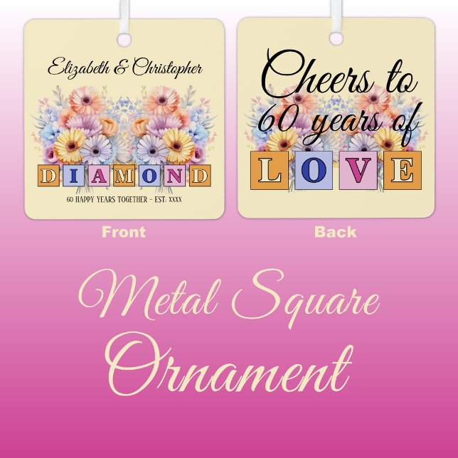 Ornement En Métal 60e anniversaire diamant fleurs pêche (Créateur téléchargé)