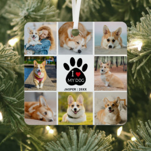 Ornement En Métal 8 Photo Collage J'aime mon chien Cœur Empreinte de