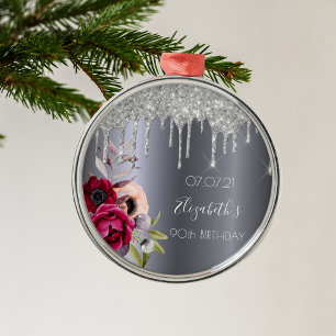 Ornement En Métal 90e anniversaire argent parties scintillant goutte