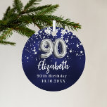 Ornement En Métal 90e anniversaire marine bleu argent étoiles<br><div class="desc">Une couleur bleu marine arrière - plan avec des étoiles faux argent. La couleur bleue est inégale. Ajouter votre nom,  texte/date</div>
