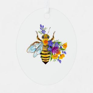 Ornement En Métal Abeille à fleurs avec plantes sauvages