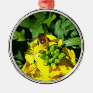 Ornement En Métal Abeille sur Fleurs Jaunes