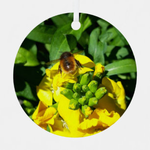 Ornement En Métal Abeille sur Fleurs Jaunes