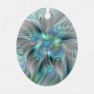 Ornement En Métal Abstrait Bleu Vert Papillon Imaginaire Fractal Art