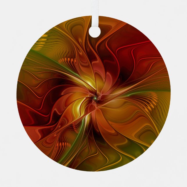 Ornement En Métal Abstrait Rouge Orange Brown Vert Fractal Art Flowe (Recto)