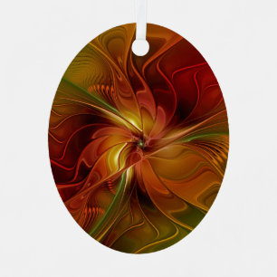 Ornement En Métal Abstrait Rouge Orange Brown Vert Fractal Art Flowe