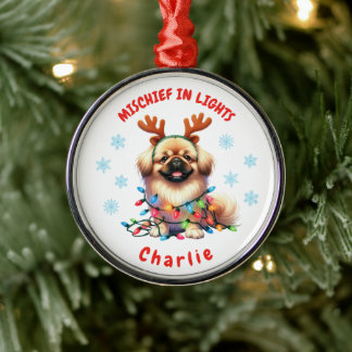 Ornement En Métal Adorable aquarelle mignonne Pekingese Snowflakes C
