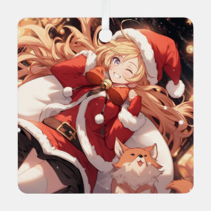 Ornement En Métal Adorable Père Noël Anime Girl sac de cadeaux et ch