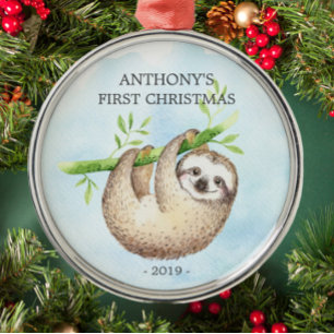 Ornement En Métal Adorable Sloth Baby's First Christmas Ornament