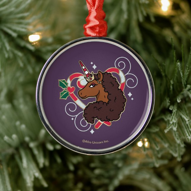 Ornement En Métal Afro Unicorn Sucre de canne Heart Holiday (Arbre)