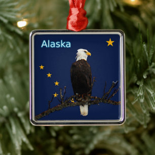 Ornement En Métal Aigle Et Drapeau De L'Alaska