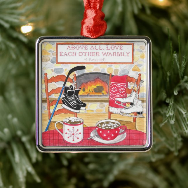 Ornement En Métal Aimer Chaud Aquarelle Écriture Noël (Arbre)