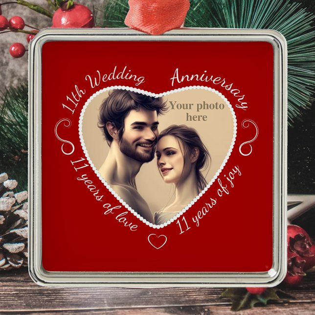 Ornement En Métal Ajoutez votre photo 11 ans de mariage (Créateur téléchargé)