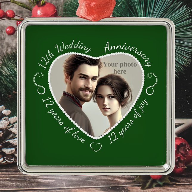 Ornement En Métal Ajoutez votre photo 12 ans de mariage (Créateur téléchargé)