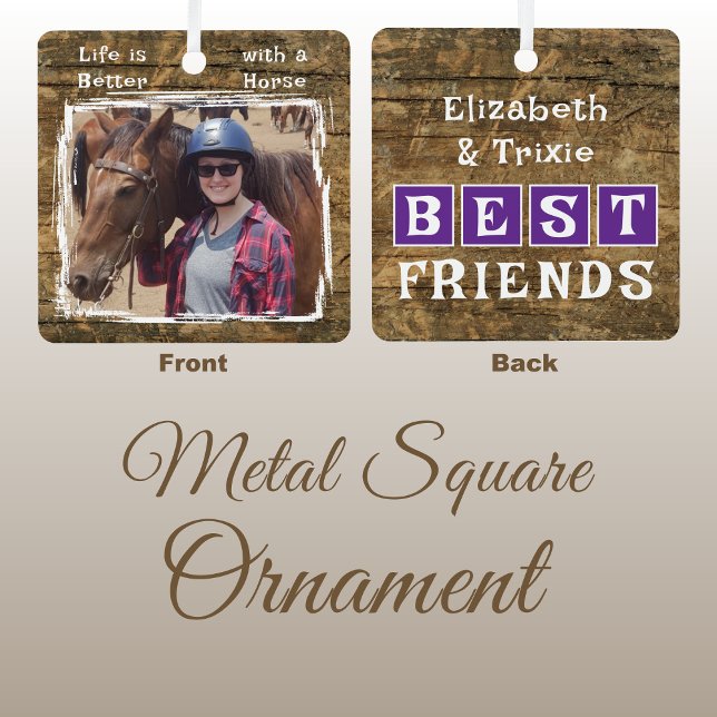 Ornement En Métal Amateur de cheval noms photo violet rustique (Créateur téléchargé)