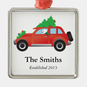 Ornement En Métal American Eskimo Chien voiture avec arbre de Noël