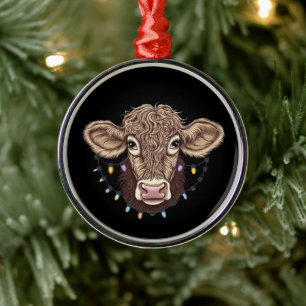 Ornement En Métal Amoureux de vache de Noël Lumières Ferme Agriculte