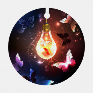 Ornement En Métal Ampoule lumineuse avec papillons nocturnes