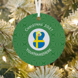 Ornement En Métal Ange de Noël avec drapeau suédois Nom Année