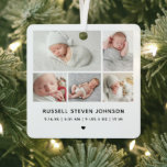Ornement En Métal Annonce de naissance avec 5 photos modernes<br><div class="desc">Ornement métallique avec 5 photos multiples sur une grille affichant vos photos préférées de nouveau-né avec nom et statistiques de naissance.</div>