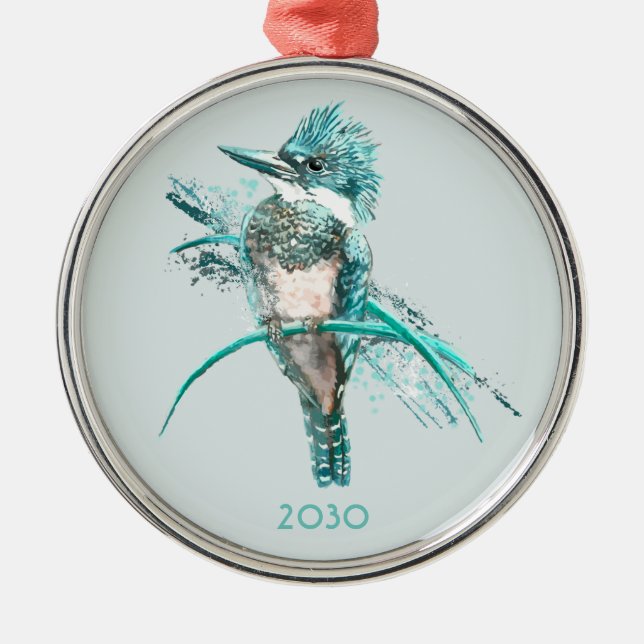 Ornement En Métal Aquarelle ceinturée martin-pêcheur animal (Devant)