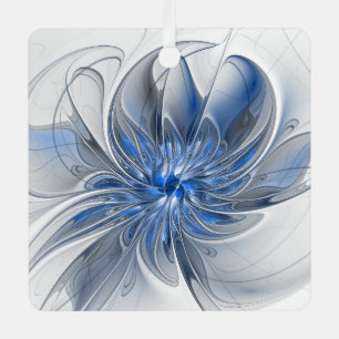 Ornement En Métal Aquarelle gris bleu Abstrait Fractal Art Flower