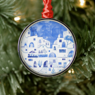 Ornement En Métal Aquarelle Santorin Grèce