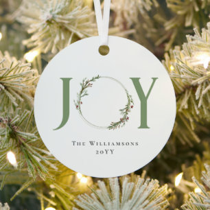 Ornement En Métal Aquarelle verte minimaliste Wreath Joie Noël