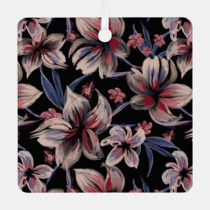 Ornement En Métal Aquarelles Crimson Floral sur noir