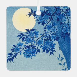 Ornement En Métal Arbre à cerises lune nuit bleue japonais 