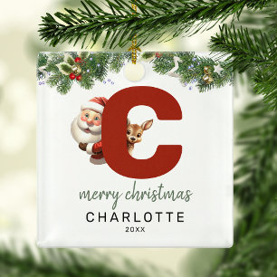 Ornement En Métal Arbre de Noël avec monogramme lettre C pour enfant