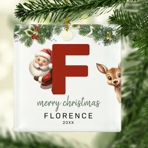 Ornement En Métal Arbre de Noël avec monogramme lettre F pour enfant