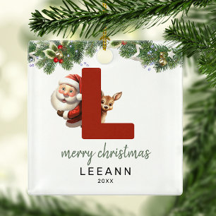 Ornement En Métal Arbre de Noël avec monogramme lettre L pour enfant