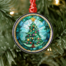Arbre de Noël et étoile de Noël aspect vitrail