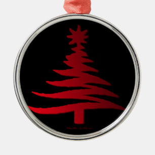 Ornement En Métal Arbre de Noël Moderne Pochoir Imprimé Rouge