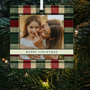 Ornement En Métal Arbre de Noël photo plaid de Noël traditionnel 2