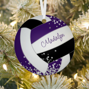 Ornement En Métal argent étoiles violet noir volley-ball équipe cade