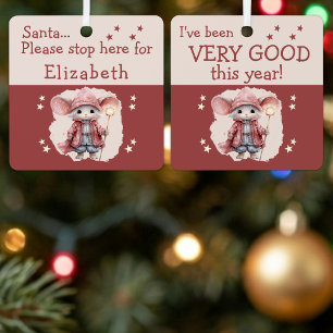Ornement En Métal Arrêt de Père Noël nom joli souris rose