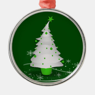 Ornement En Métal Arrière - plan vert avec un arbre de Noël blanc