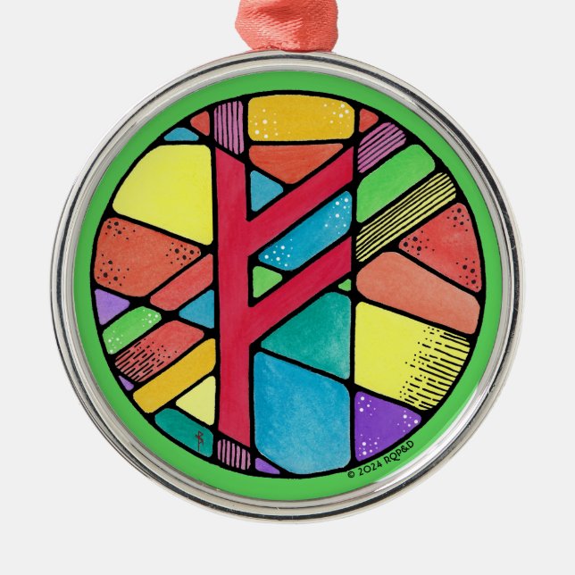 Ornement En Métal Art Nouveau Fehu Rune de richesse (Devant)