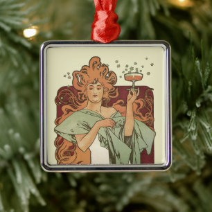 Ornement En Métal Art Nouveau vintage, Champagne par Alphonse Mucha