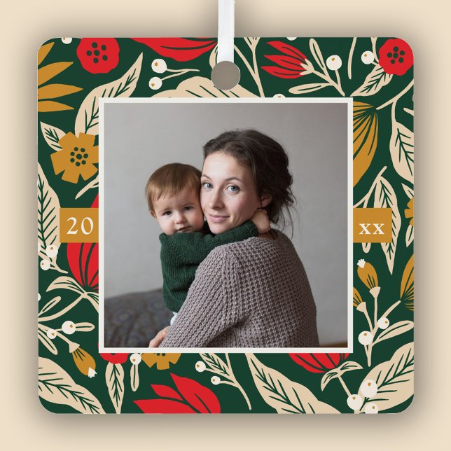 Ornement En Métal Art populaire moderne Floral Photo Noël (Créateur téléchargé)