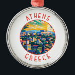 Ornement En Métal Athènes Grèce Cercle en détresse rétrograde<br><div class="desc">Athènes design de voyage vectoriel rétro. La ville est encore dominée par des monuments du Vème siècle avant JC,  dont l'Acropole,  une citadelle au sommet d'une colline surmontée de bâtiments anciens comme le temple colonné du Parthénon.</div>