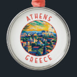 Ornement En Métal Athènes Grèce Cercle en détresse rétrograde<br><div class="desc">Athènes design de voyage vectoriel rétro. La ville est encore dominée par des monuments du Vème siècle avant JC,  dont l'Acropole,  une citadelle au sommet d'une colline surmontée de bâtiments anciens comme le temple colonné du Parthénon.</div>
