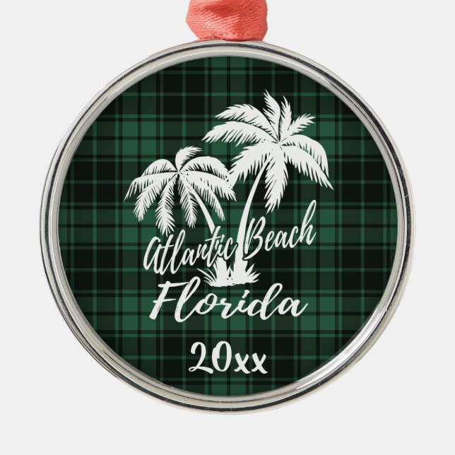 Ornement En Métal Atlantic Beach Floride Palm Tree Green Plaid (Devant)